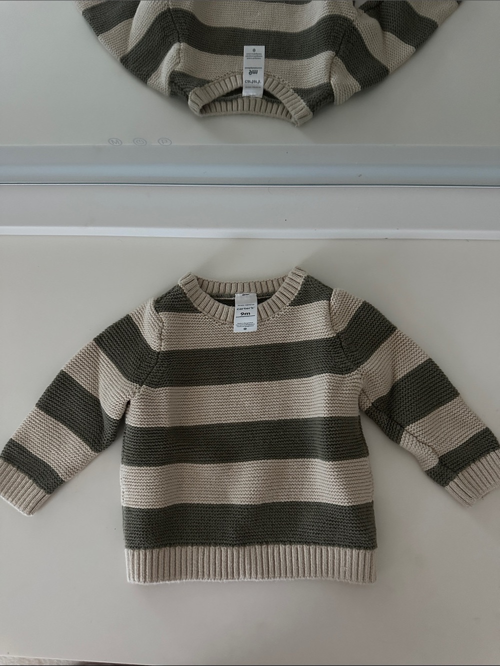 Carter's Chunky Striped Crewneck Sweater in Cream and Olive